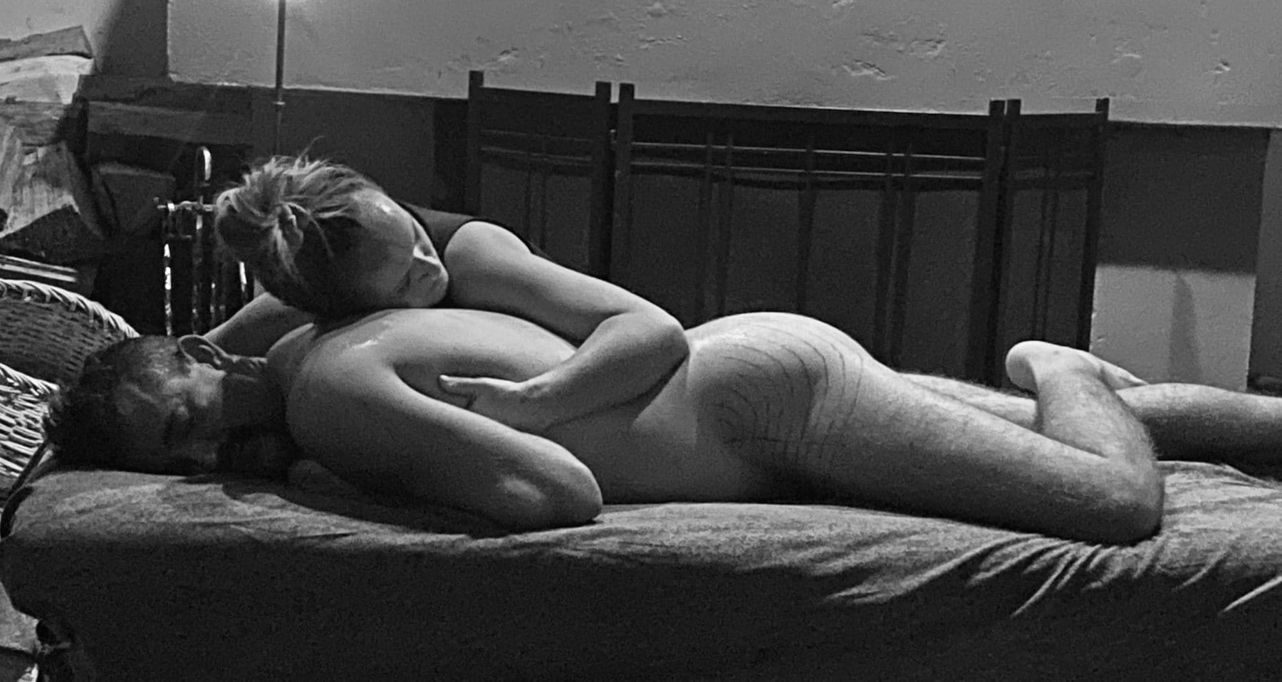 A figure at rest, black and white